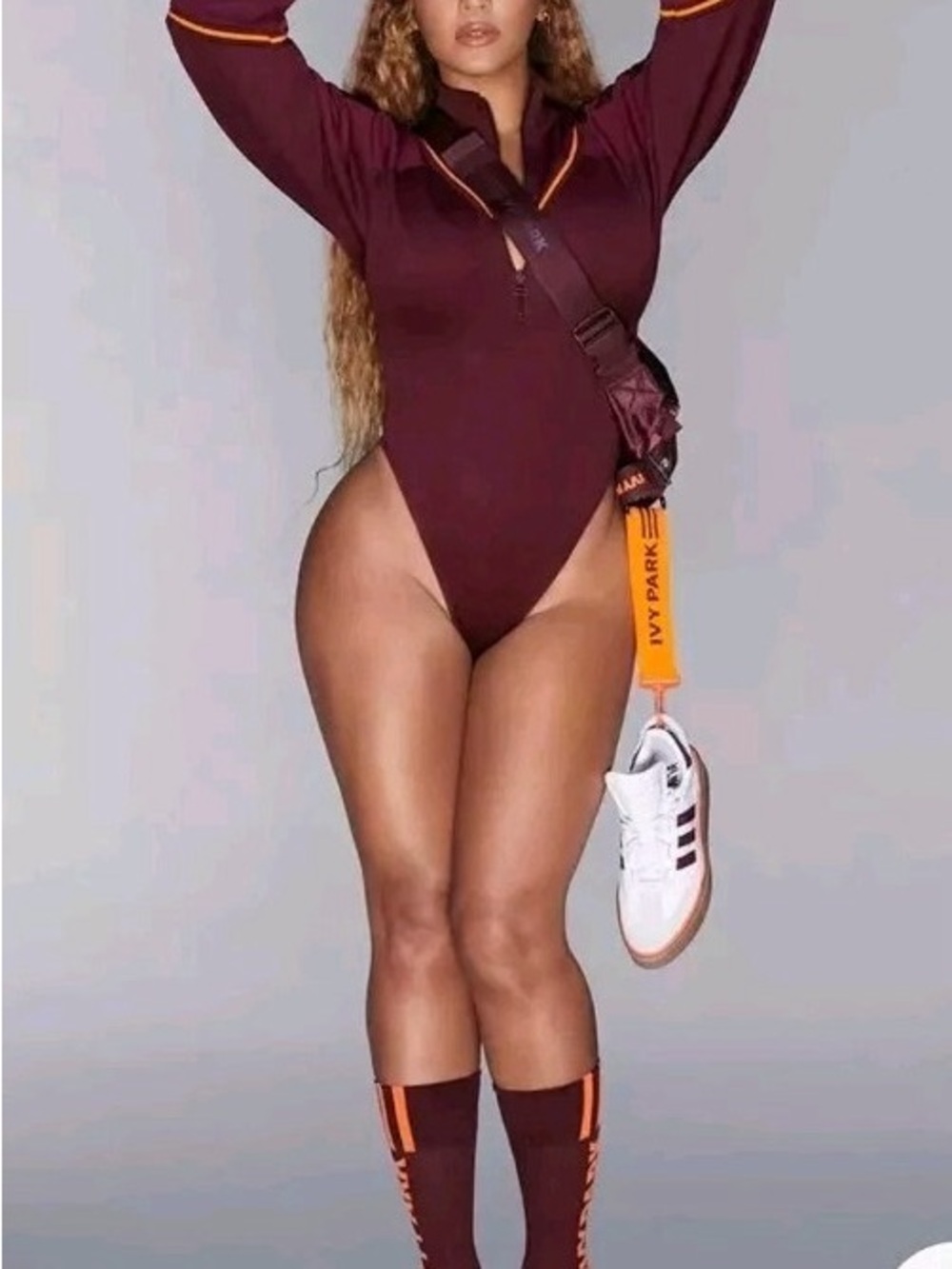 Adidas IVY PARK Bodysuit Maroon Burgundy w/Orange Long Sleeve GK4902 LARGE